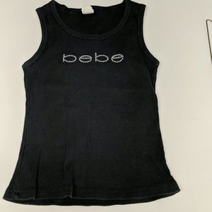 Bebe black tank top with rhinestone logo